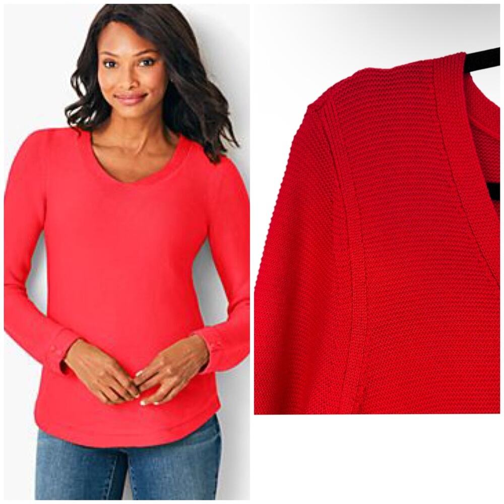 Talbots Link-Stitched V-Neck Tunic  Sweater NWOT